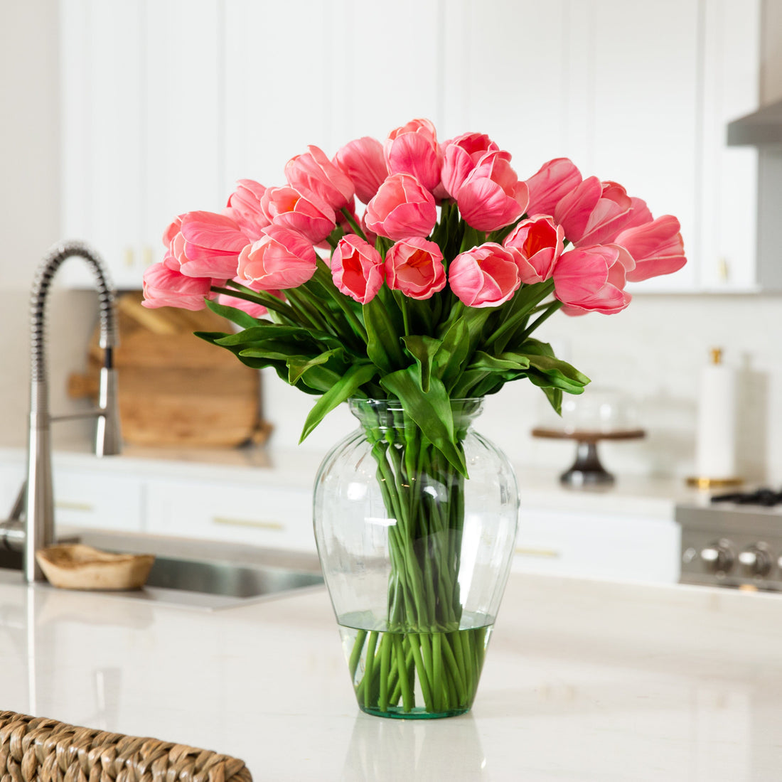 24” Tulip Artificial Arrangement in Glass Vase