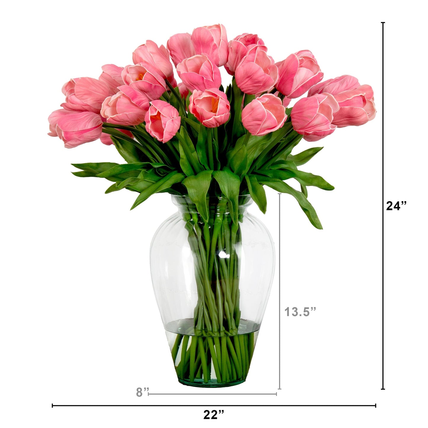 24” Tulip Artificial Arrangement in Glass Vase
