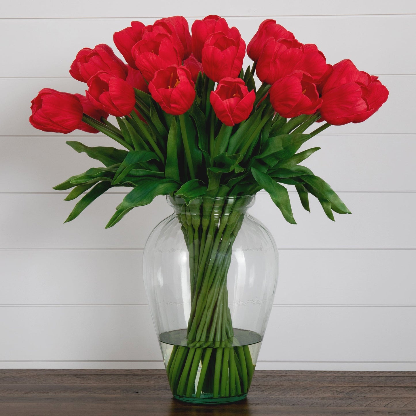 24” Tulip Artificial Arrangement in Glass Vase