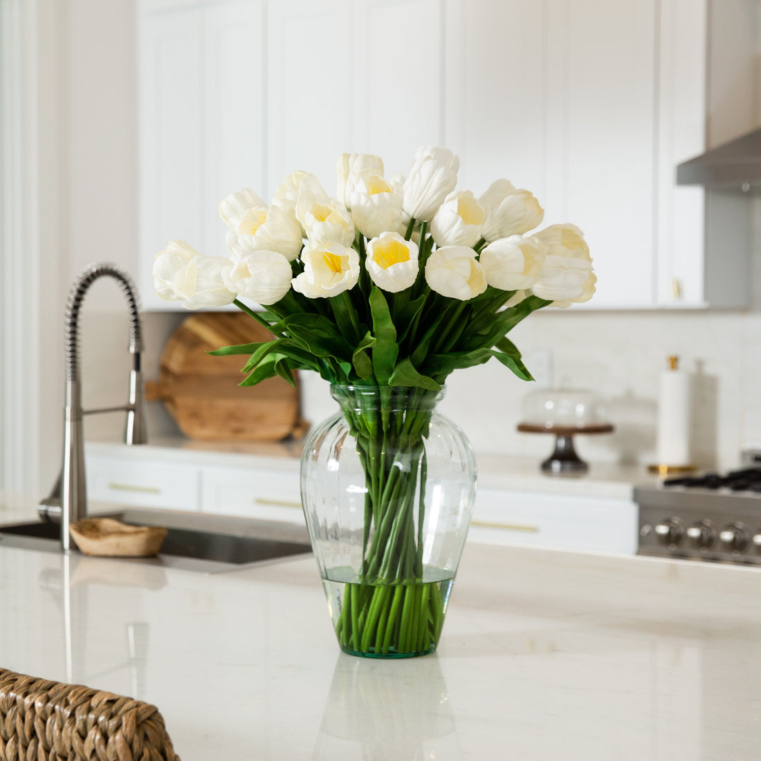 24” Tulip Artificial Arrangement in Glass Vase